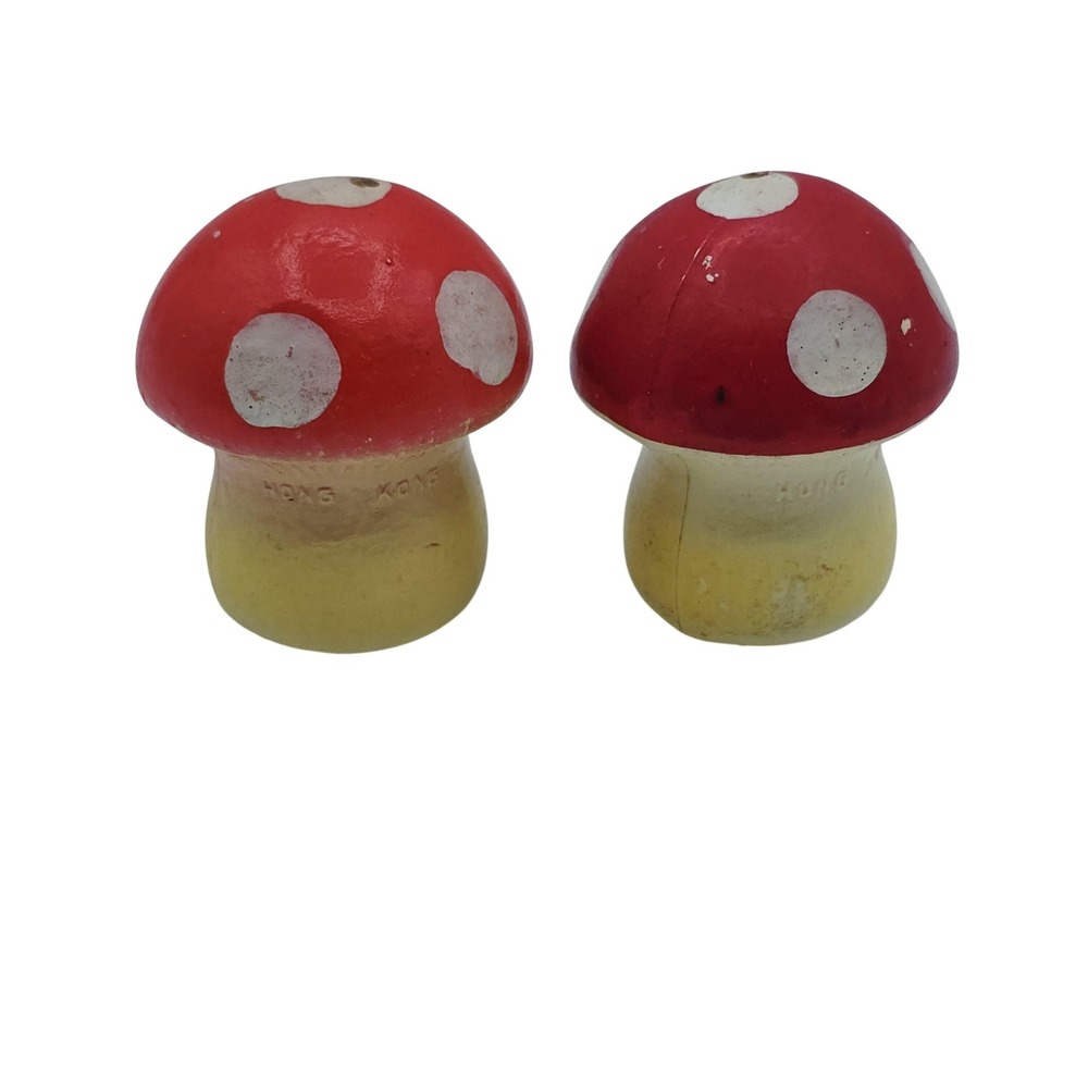 Vintage Mushroom Salt Pepper Shakers Red White Toadstool Hong Kong Retro MCM